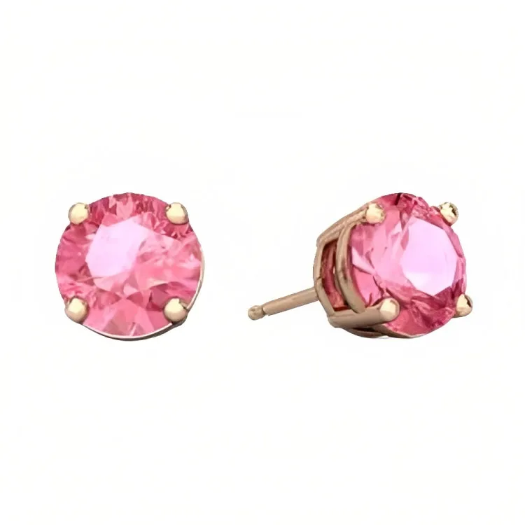 Paris Jewelry 18k Rose Gold 2 Pair Created Tourmaline 4mm Round & Princess Cut Stud Earrings Plated