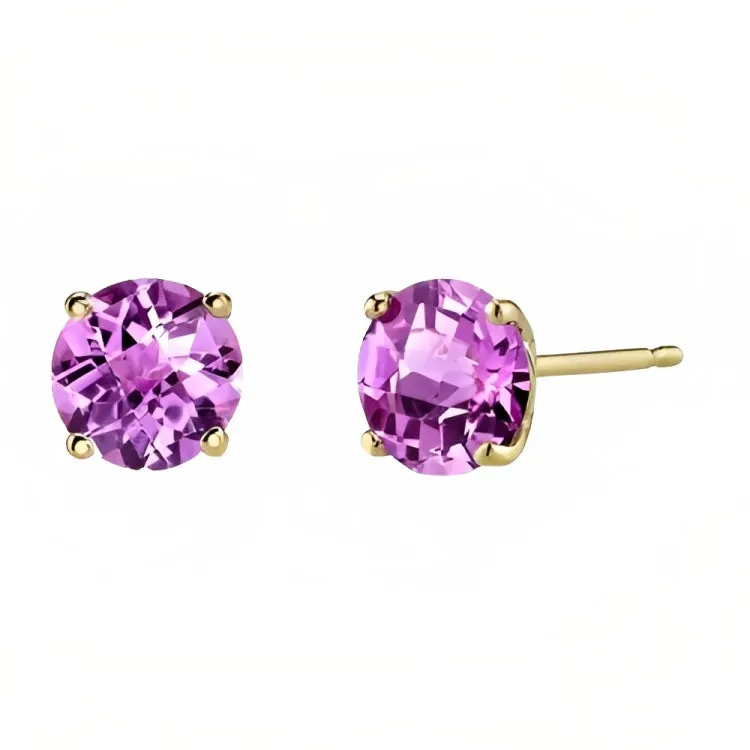 Paris Jewelry 18k Yellow Gold 2 Pair Created Tourmaline 4mm, 6mm Round & Princess Cut Stud Earrings Plated