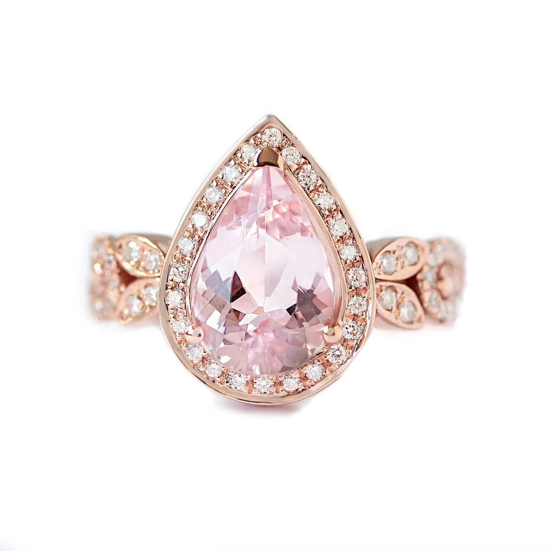 Pear Morganite & Diamonds Engagement Wave Band ring