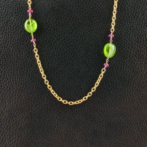 Peridot & Rubellite Bead Chain