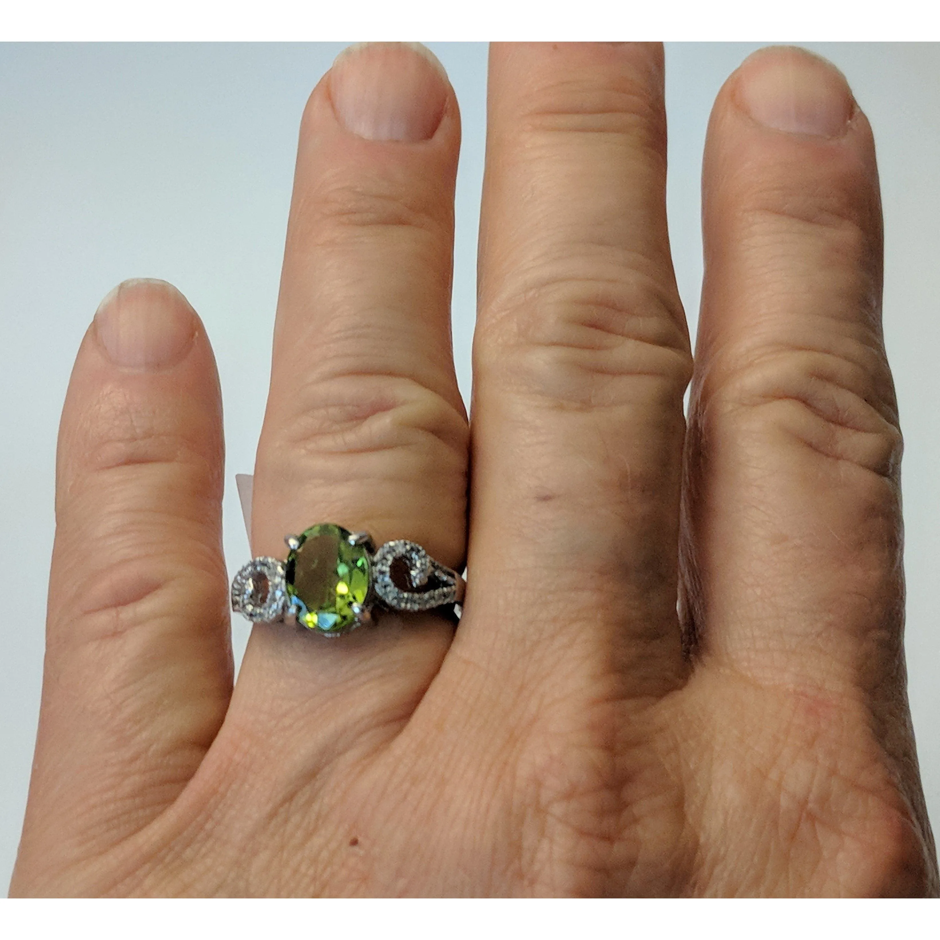 Peridot And Topaz in Platinum Plated Sterling Silver, Gorgeous Ring! Size 6.5