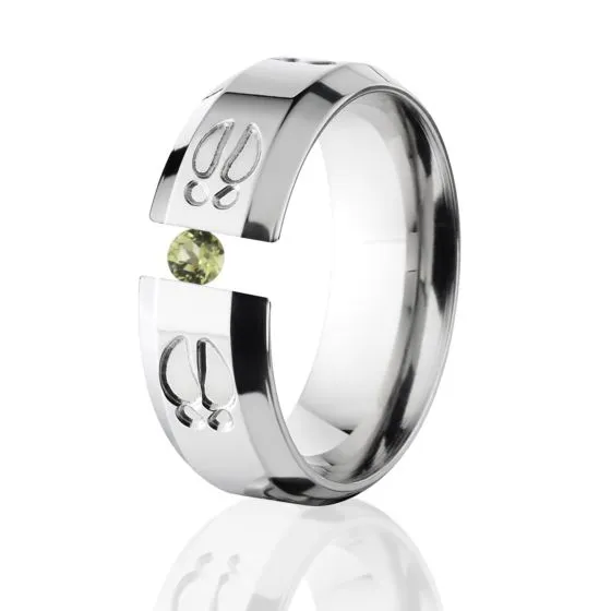 Peridot Animal Track, 8mm Titanium Ring, Tension Set