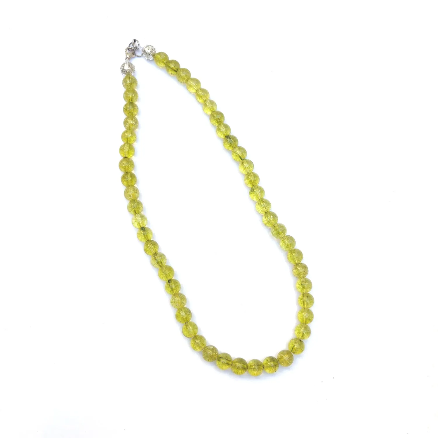 Peridot Crystal Round Beads Necklace - 15 Inches, 8mm Beads (Semi-Precious Mala)