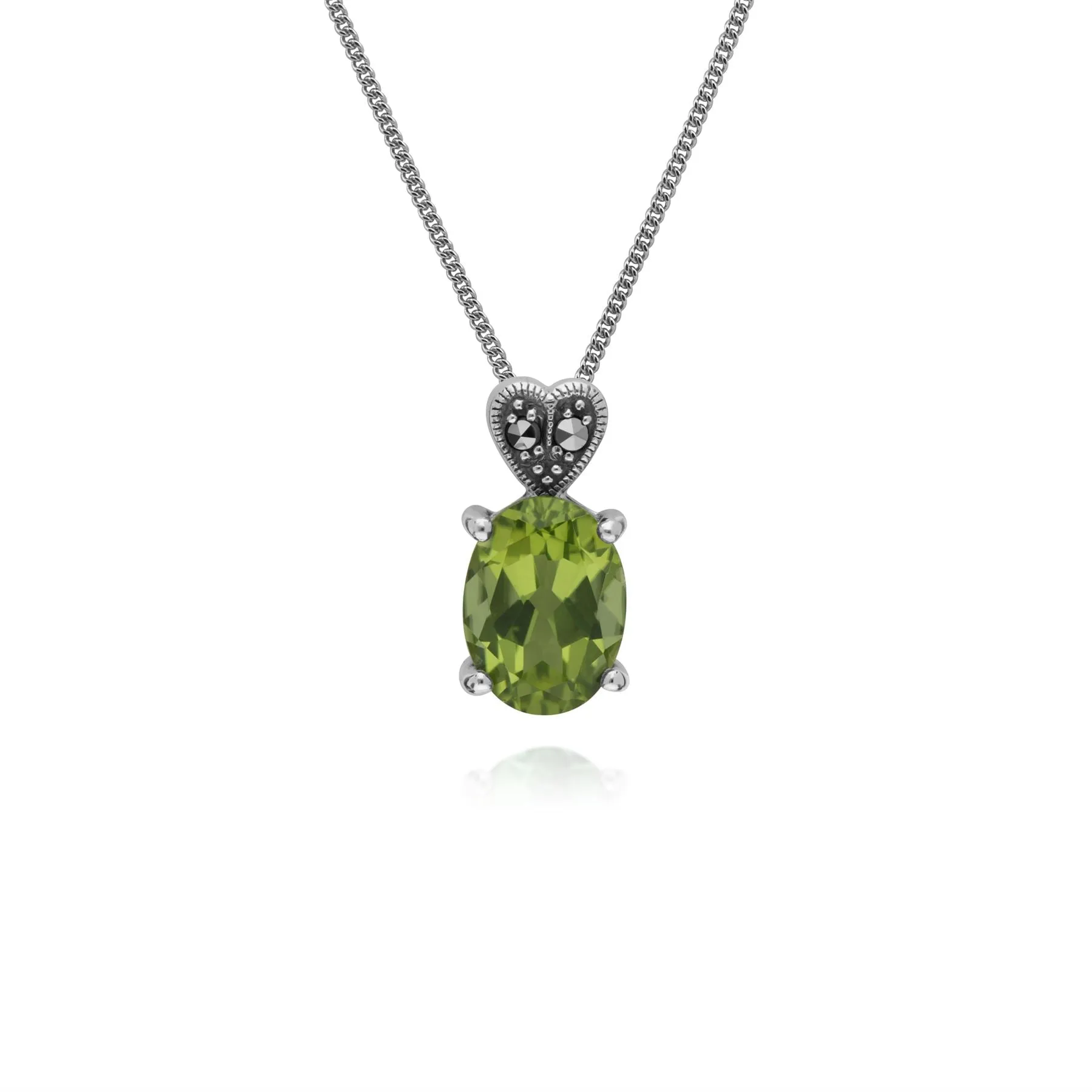 Peridot Halskette, Sterlingsilber Peridot & Markasit Oval 45cm Halskette