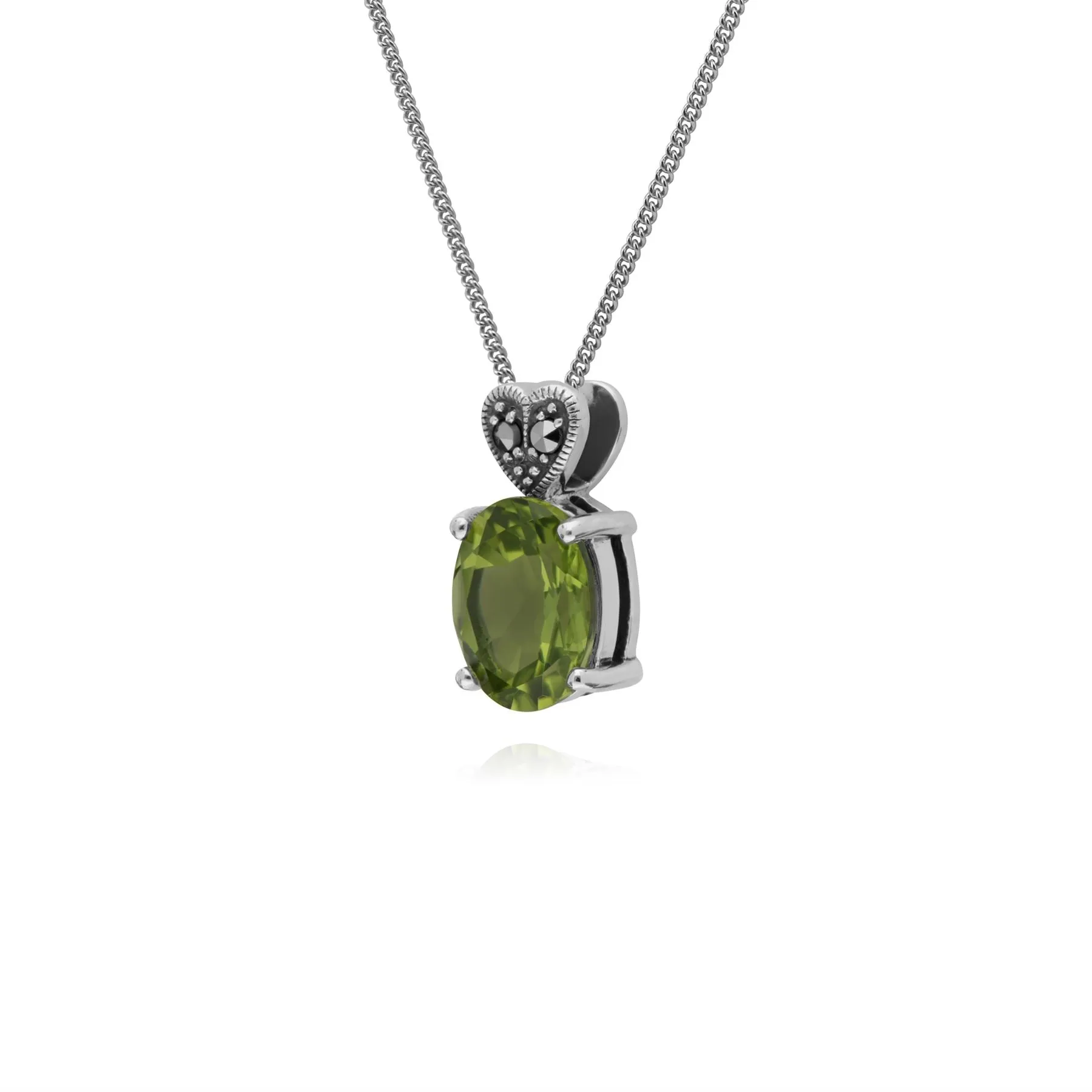 Peridot Halskette, Sterlingsilber Peridot & Markasit Oval 45cm Halskette