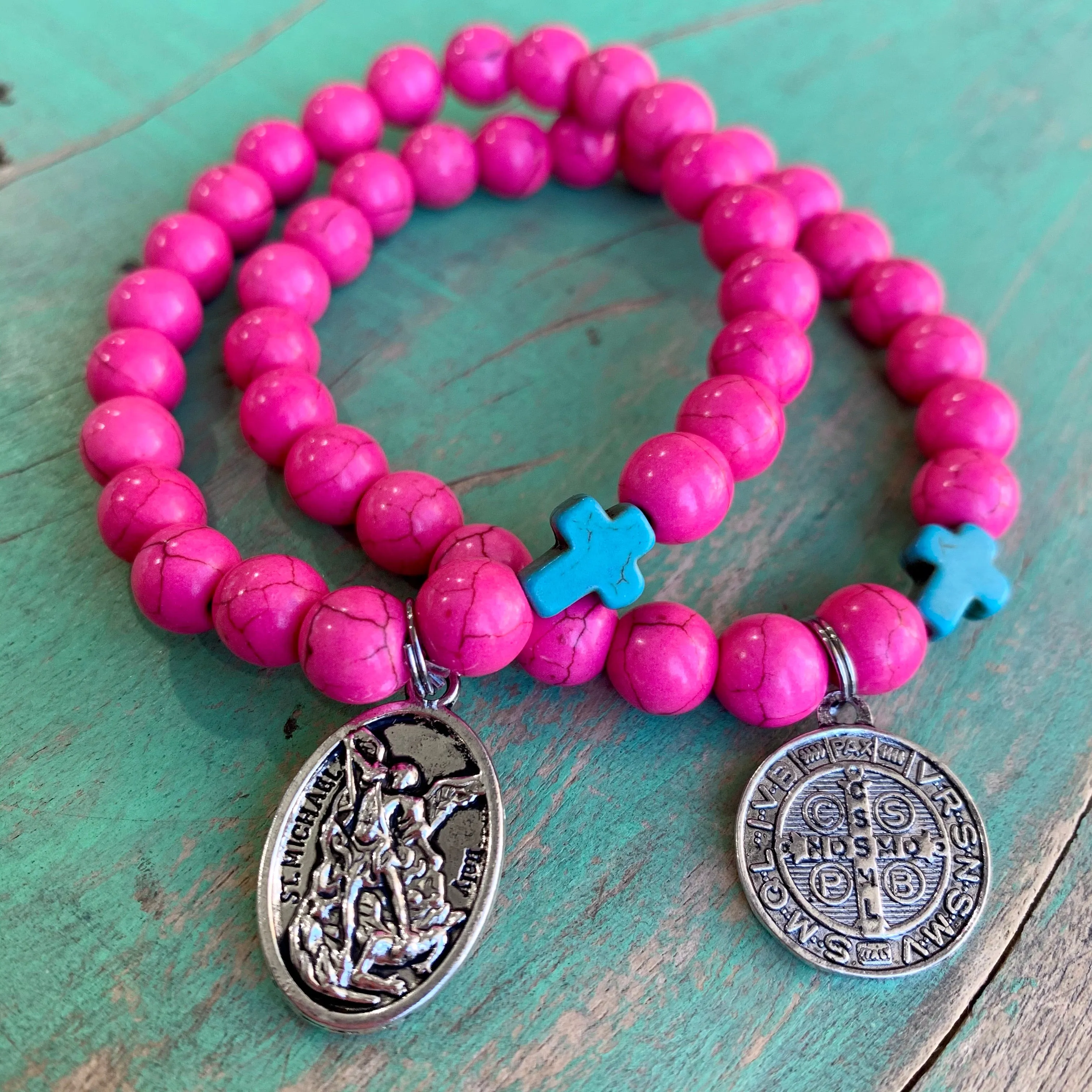 Pink & Turquoise Faith Bracelet