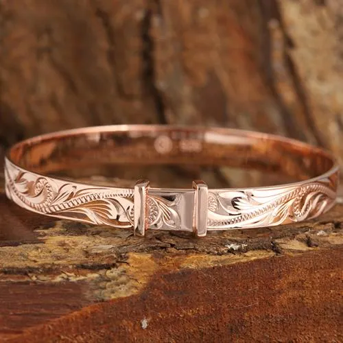 Pink Gold Plated Sterling Silver Handcrafted Scroll Baby Bangle