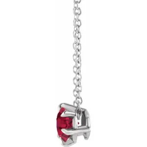 Platinum 5 mm Lab-Grown Ruby Solitaire 16-18" Necklace