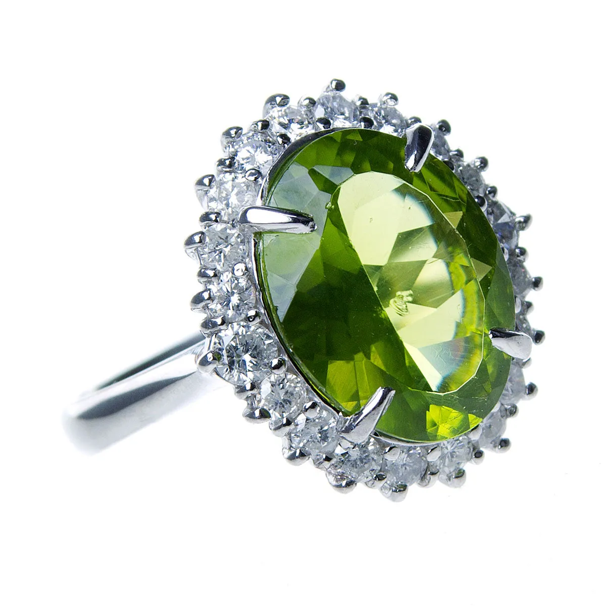 Platinum 6.02ct Peridot & Diamond Ring