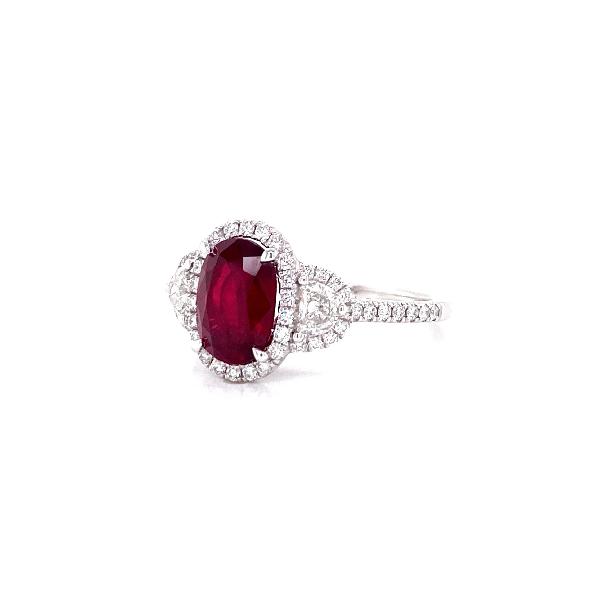 Platinum Diamond   Oval Ruby Ring