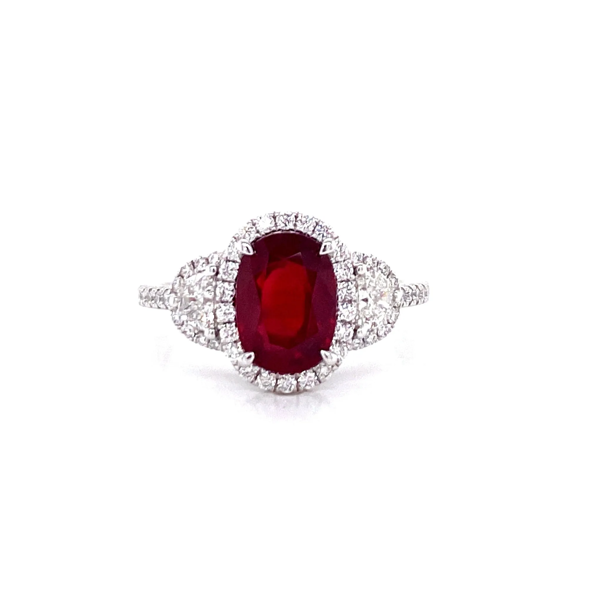 Platinum Diamond   Oval Ruby Ring