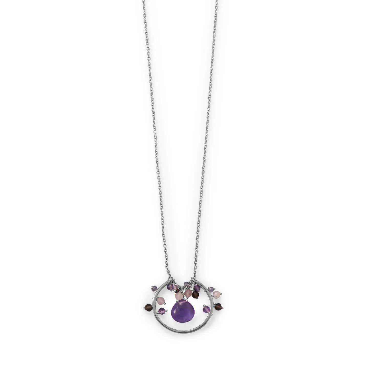 Plum Perfect! 30" Rhodium Plated Amethyst, Multi Stone Beaded Necklace