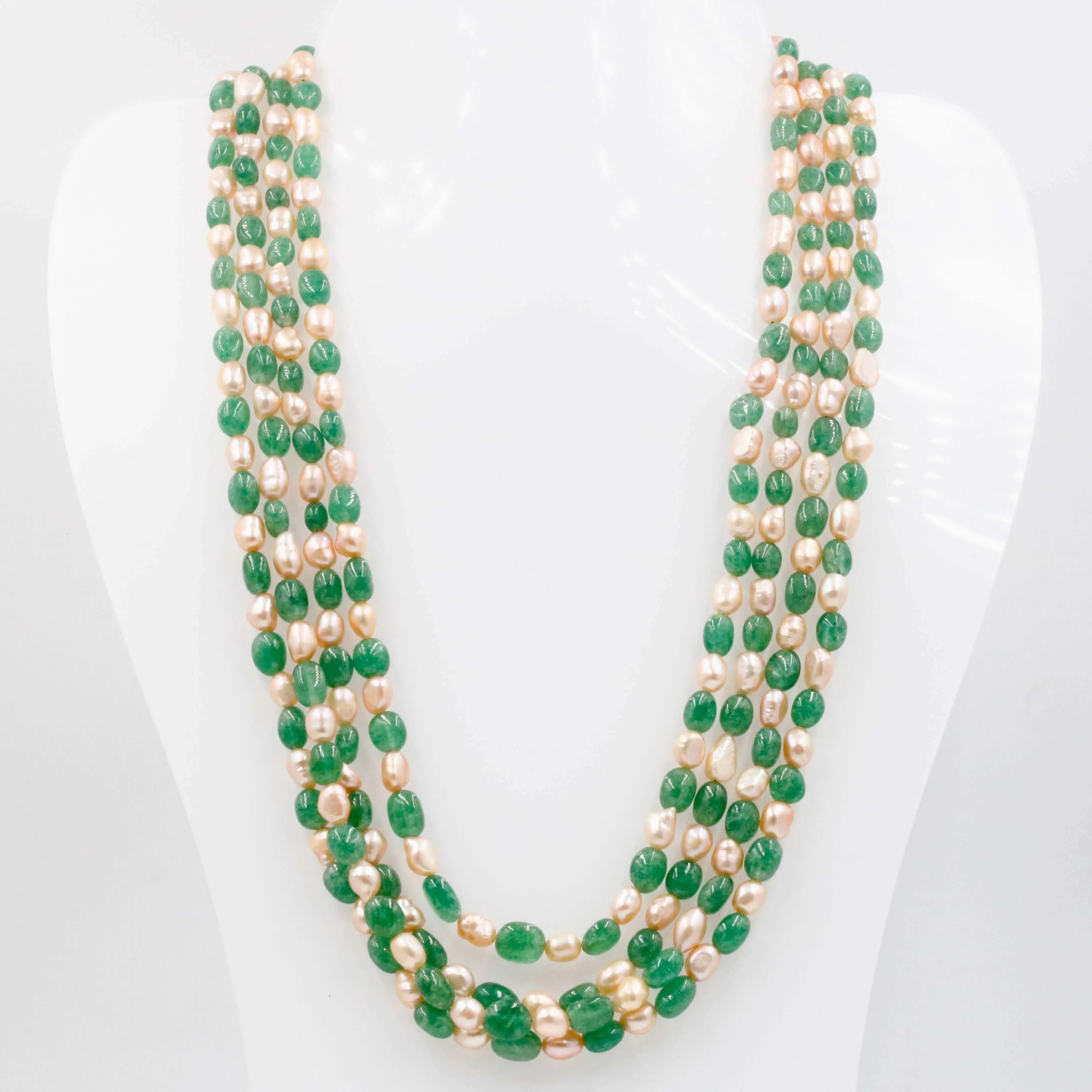 Quartz and Fresh Water Pearl Necklace Emerald Quartz Russian Emerald Quartz Cultured Pearl Indian Necklace Layered Necklace SKU: 6143053