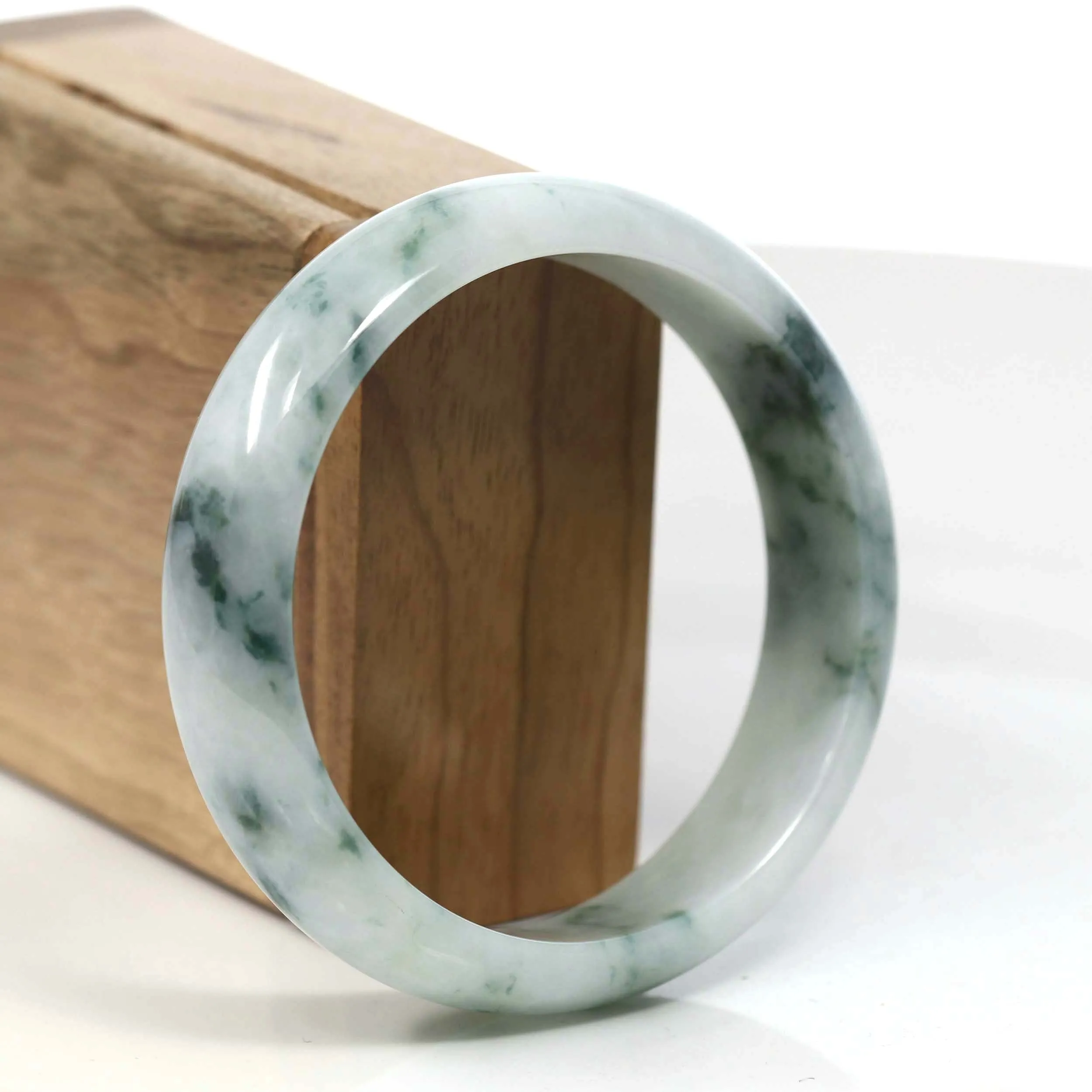 "Classic Princess Half Round" Blue- Green Jadeite Jade Bangle (61.45 mm) #T109