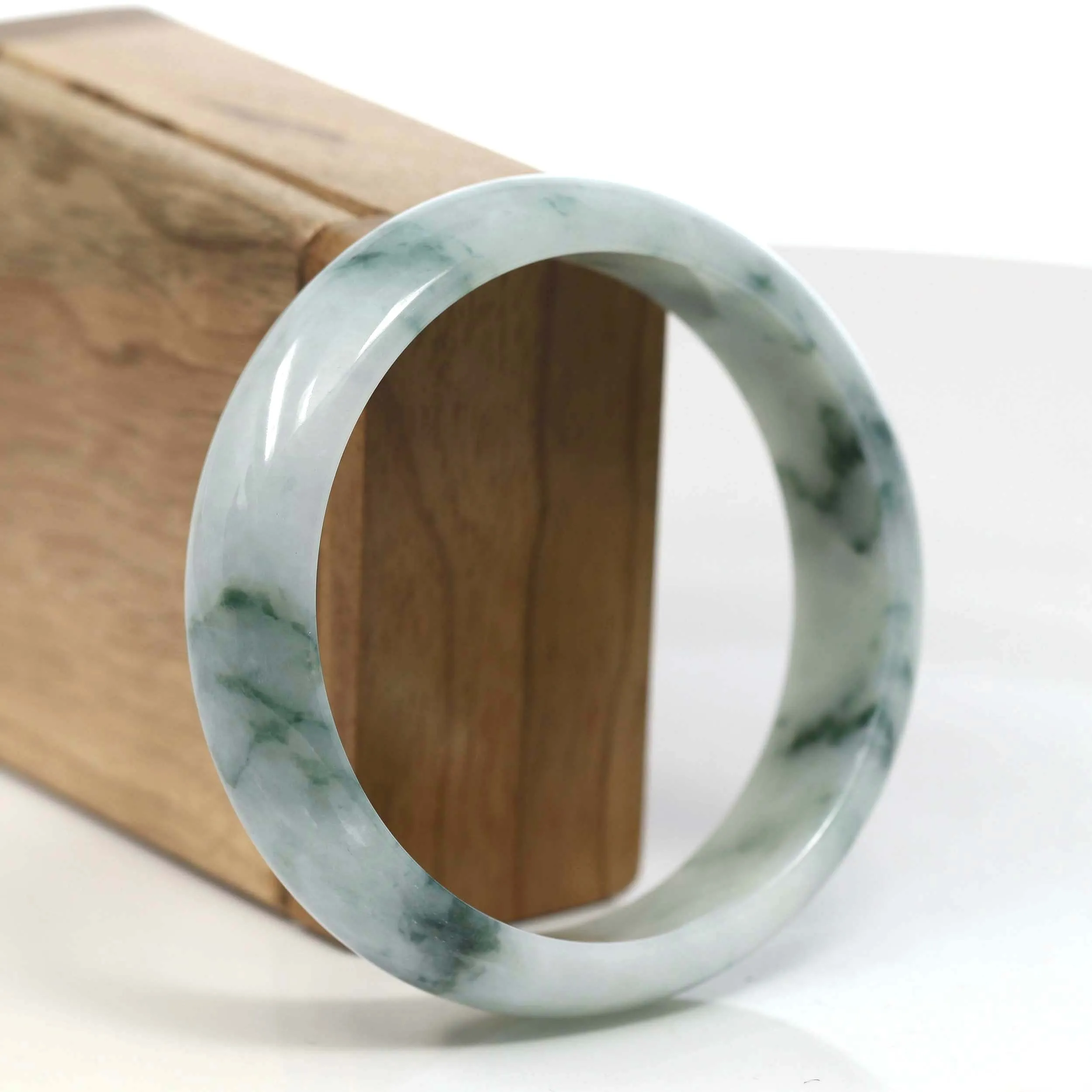 "Classic Princess Half Round" Blue- Green Jadeite Jade Bangle (61.45 mm) #T109