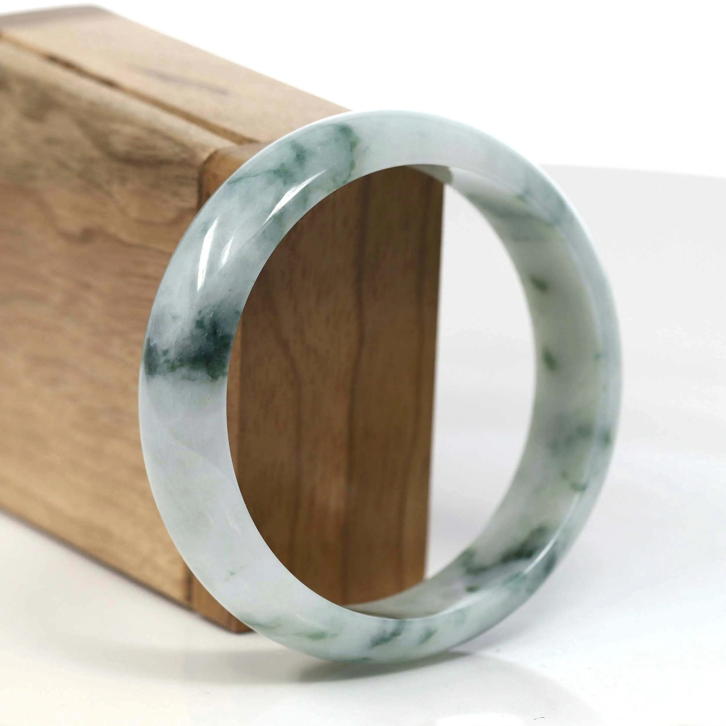 "Classic Princess Half Round" Blue- Green Jadeite Jade Bangle (61.45 mm) #T109