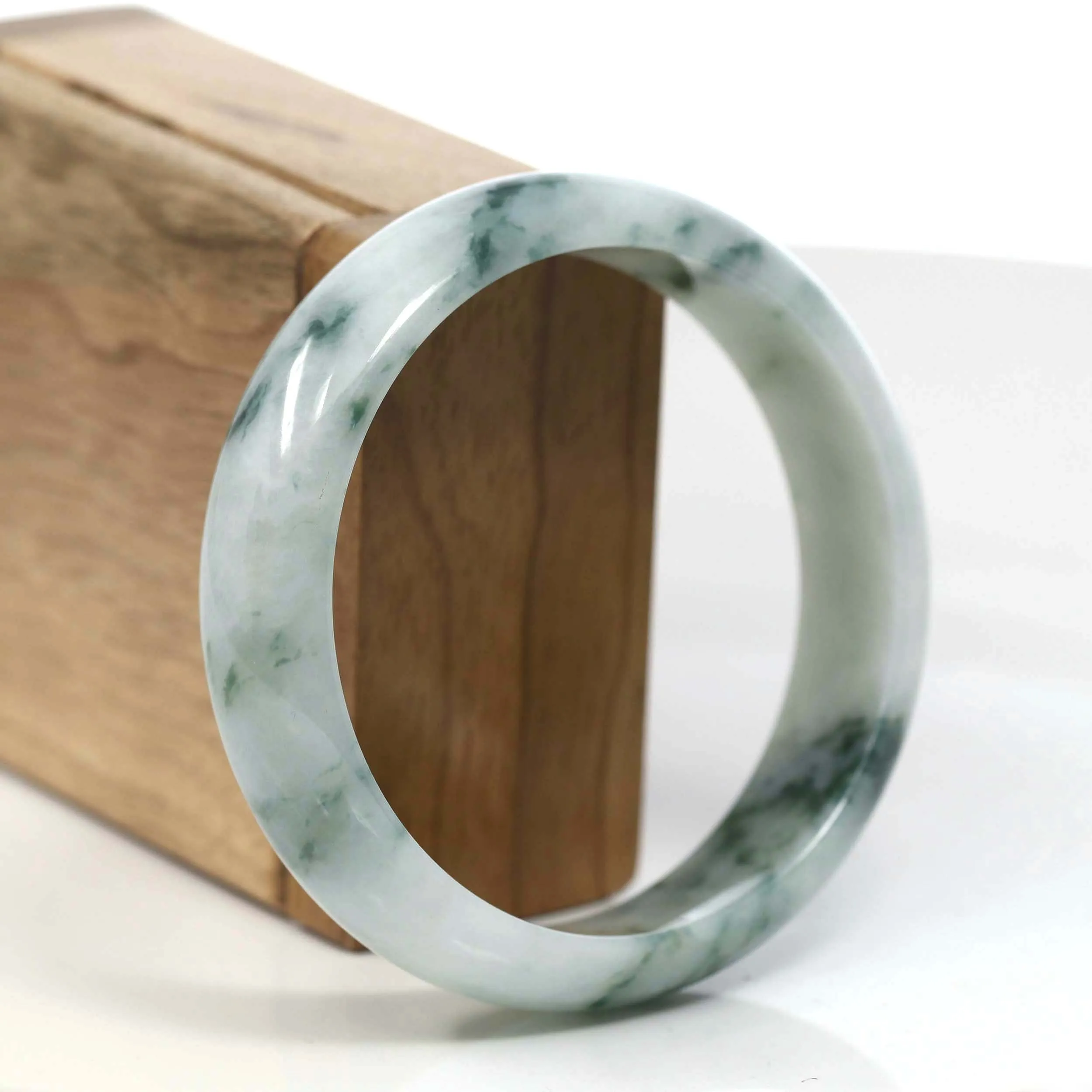 "Classic Princess Half Round" Blue- Green Jadeite Jade Bangle (61.45 mm) #T109