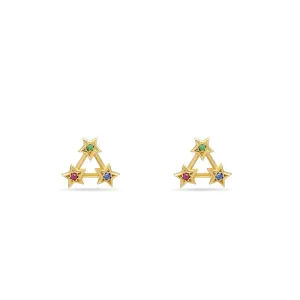 Rainbow Star Stud Earring - 14 karat gold earring studs, ruby 0.02ct, sapphire 0.02ct, emerald 0.02ct