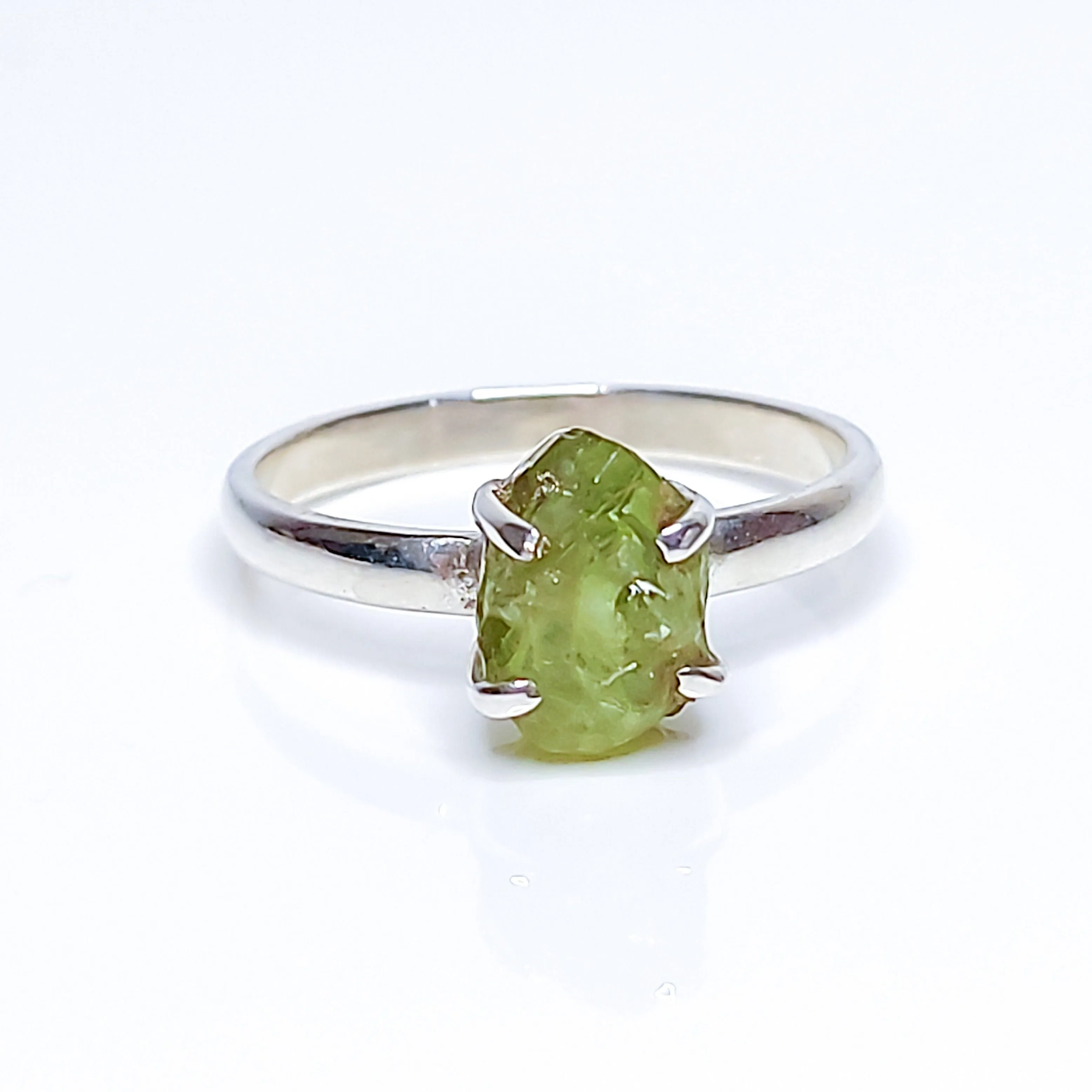 Raw Peridot Crystal Brithstone Ring