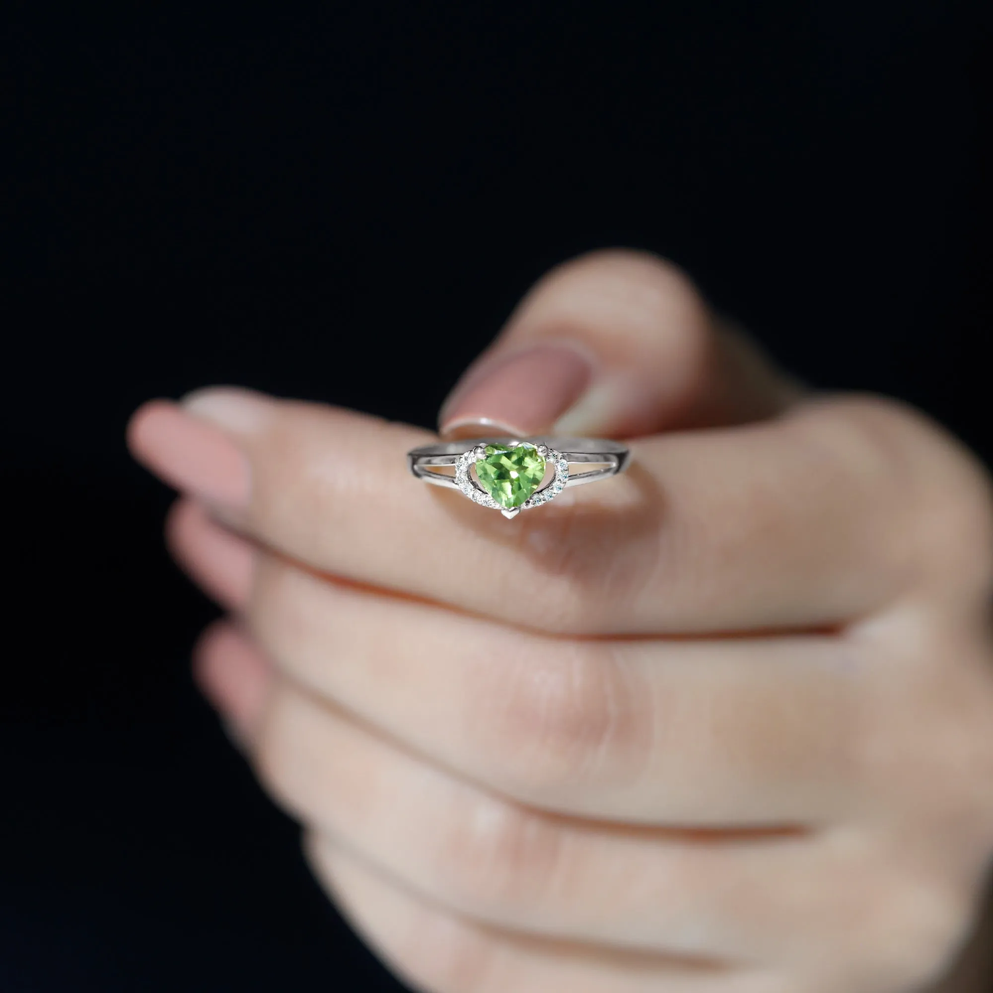 Real Peridot Heart Promise Ring with Diamond