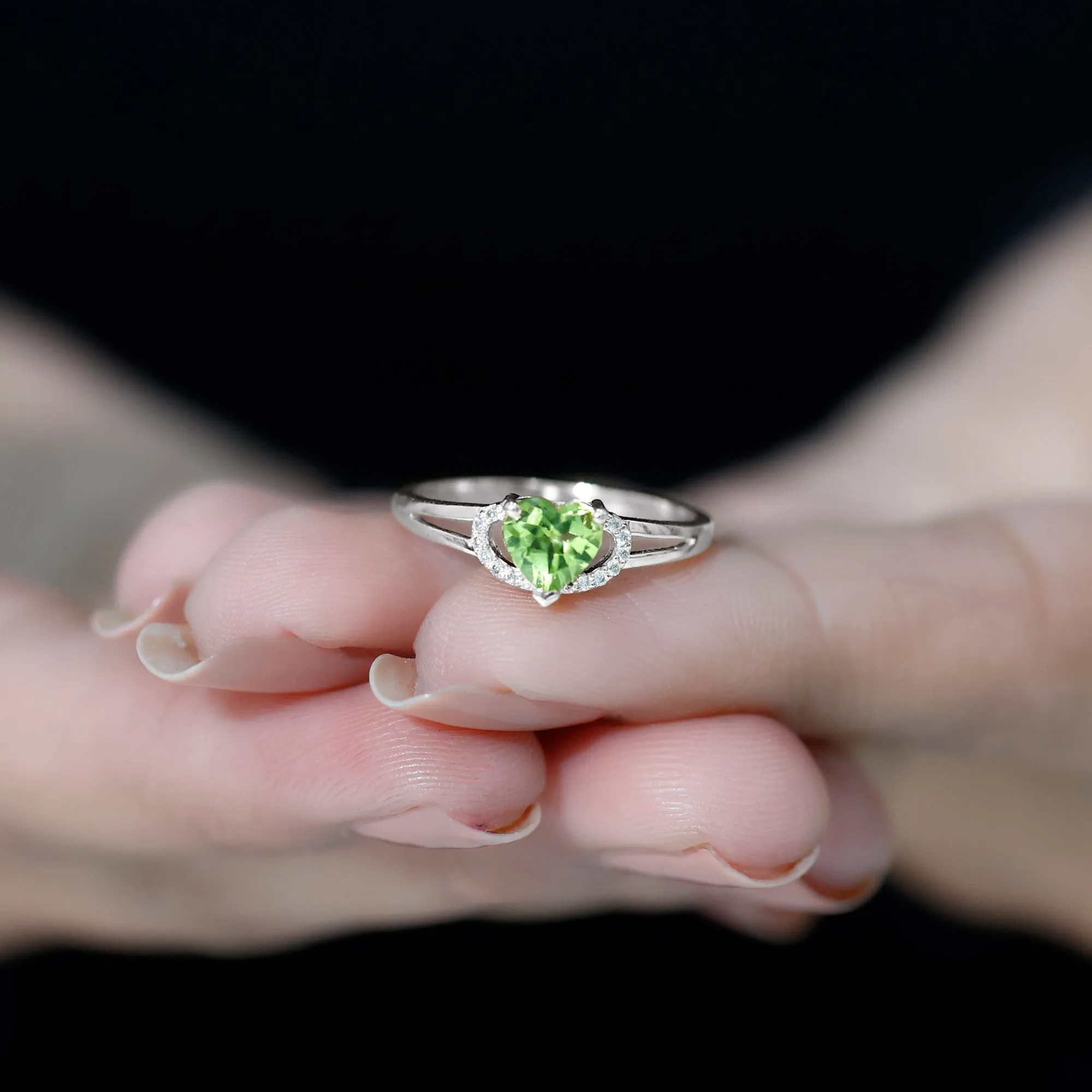 Real Peridot Heart Promise Ring with Diamond