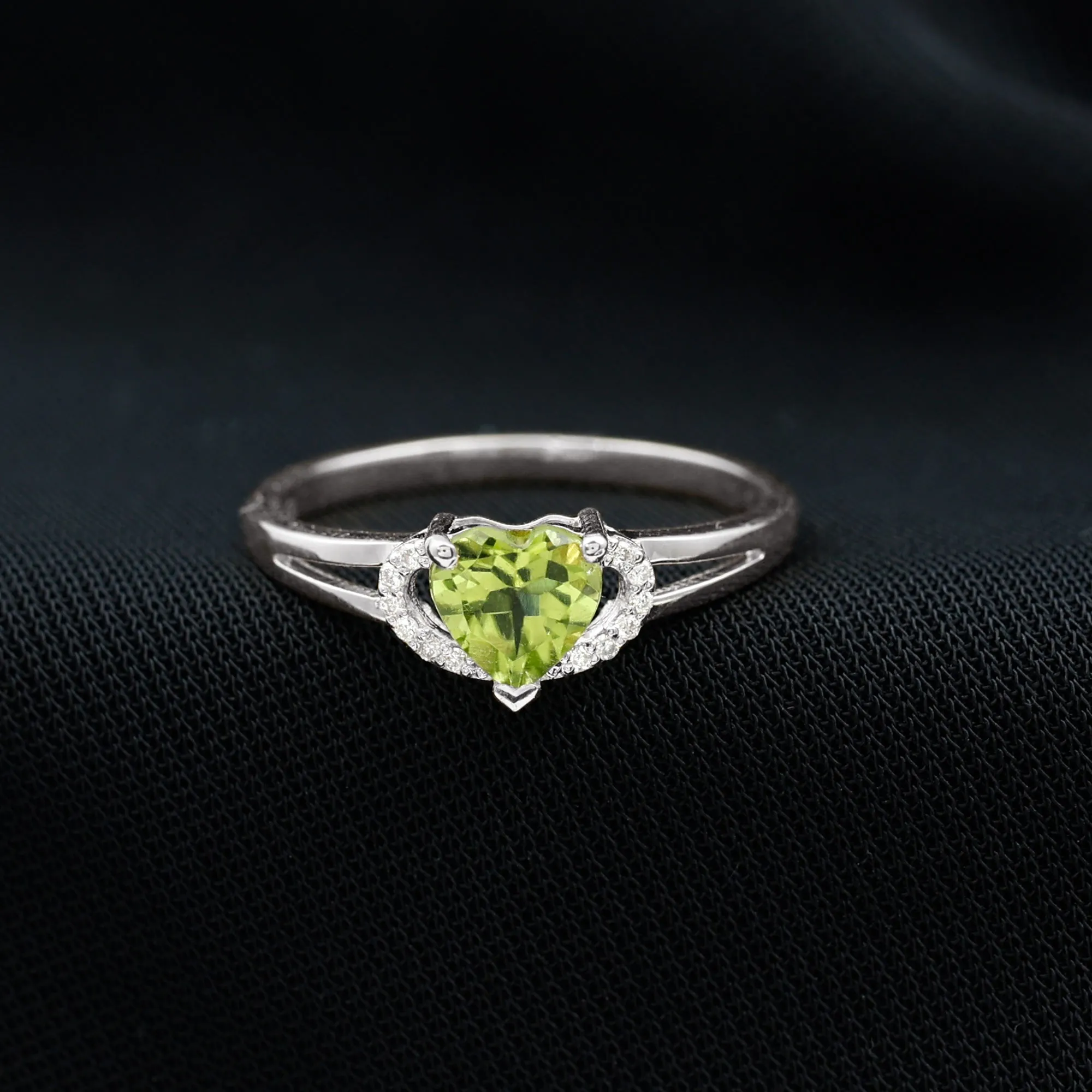 Real Peridot Heart Promise Ring with Diamond