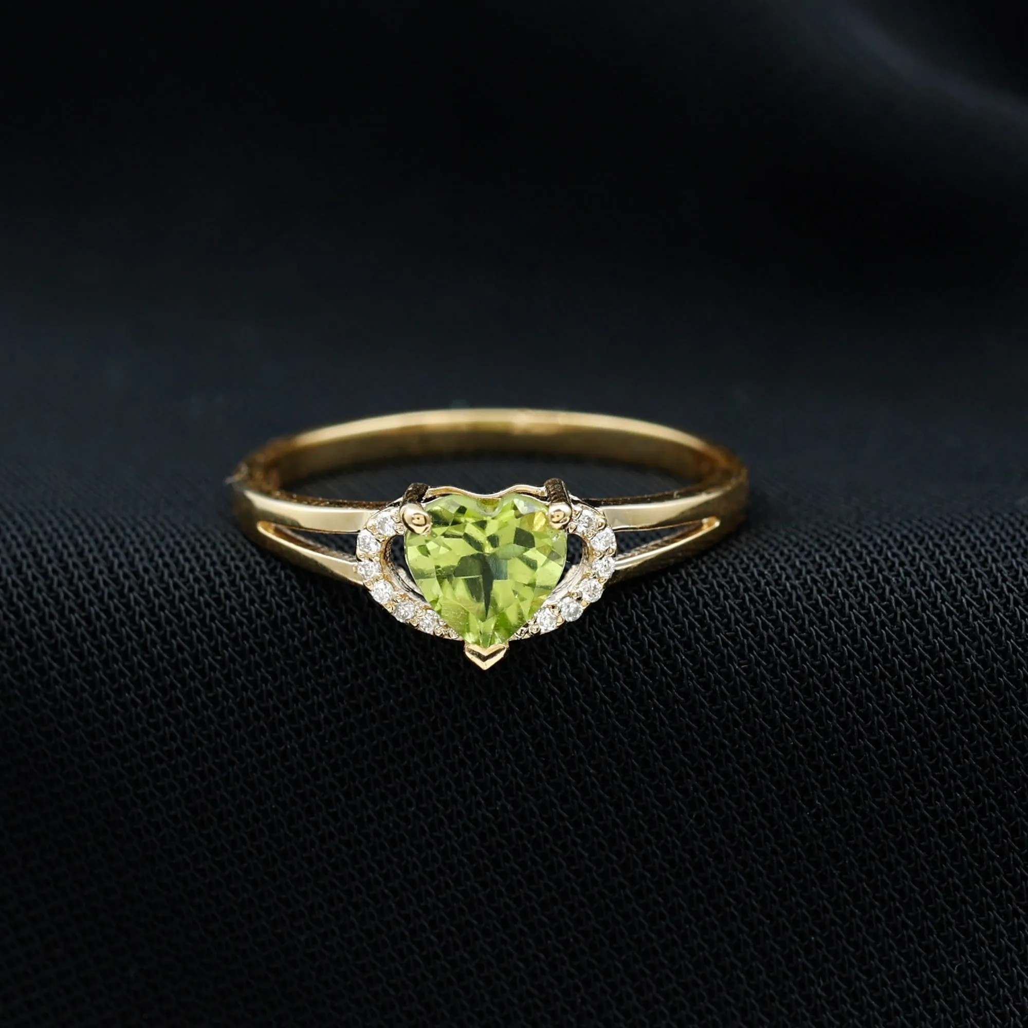 Real Peridot Heart Promise Ring with Diamond