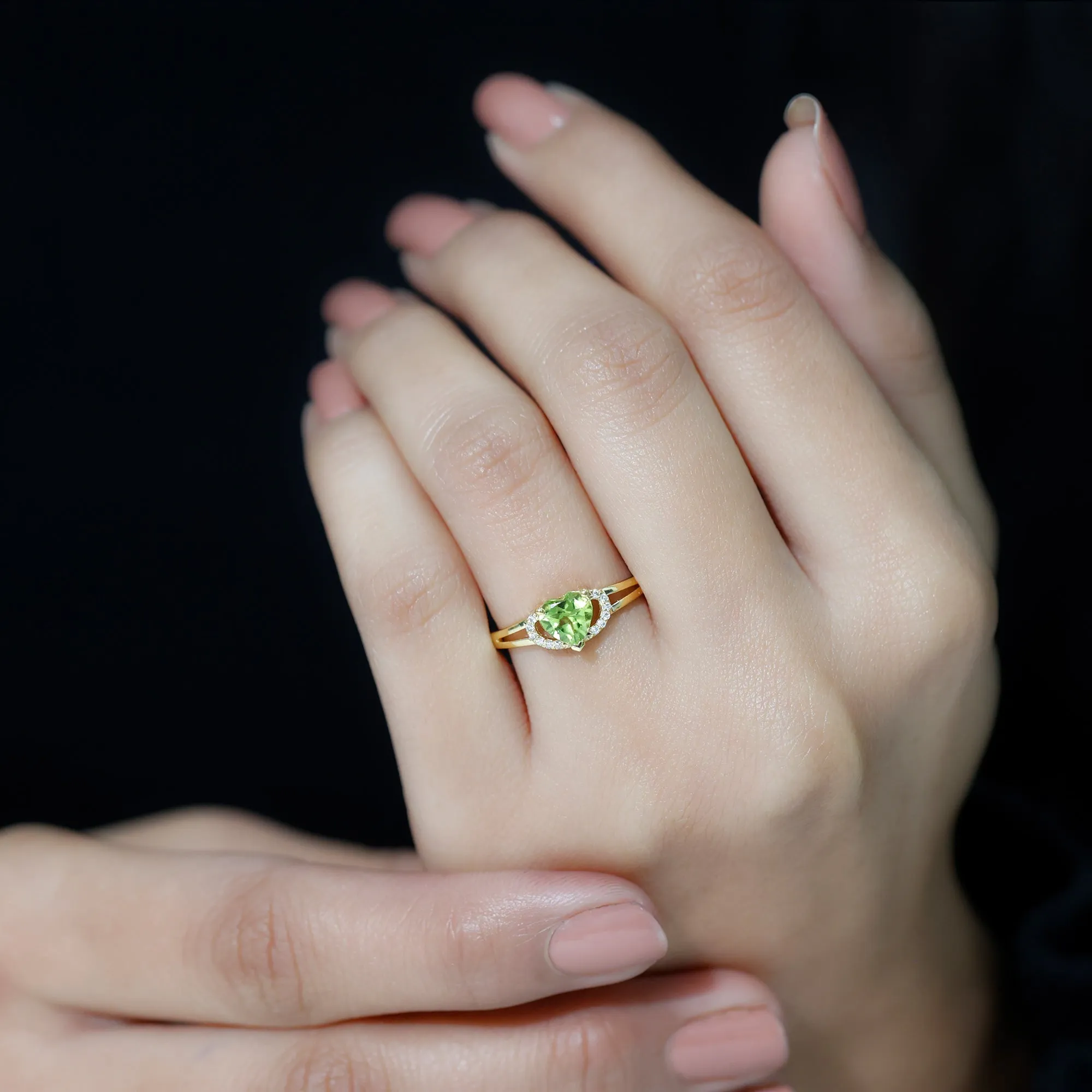 Real Peridot Heart Promise Ring with Diamond