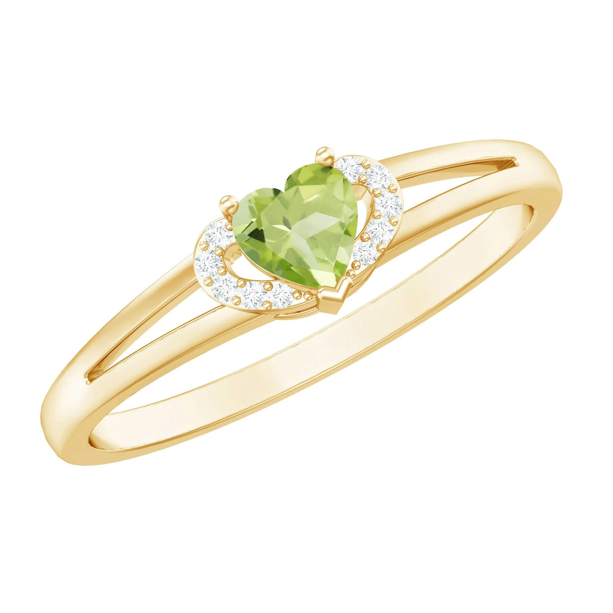 Real Peridot Heart Promise Ring with Diamond