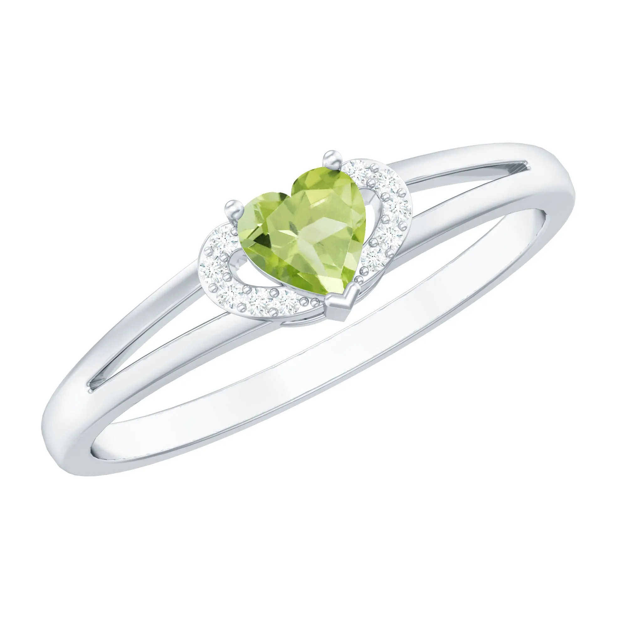 Real Peridot Heart Promise Ring with Diamond