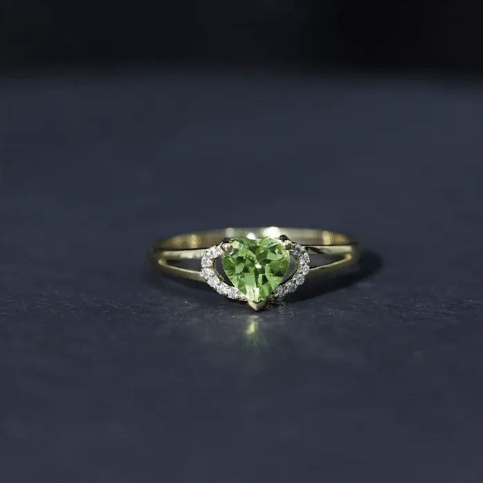 Real Peridot Heart Promise Ring with Diamond