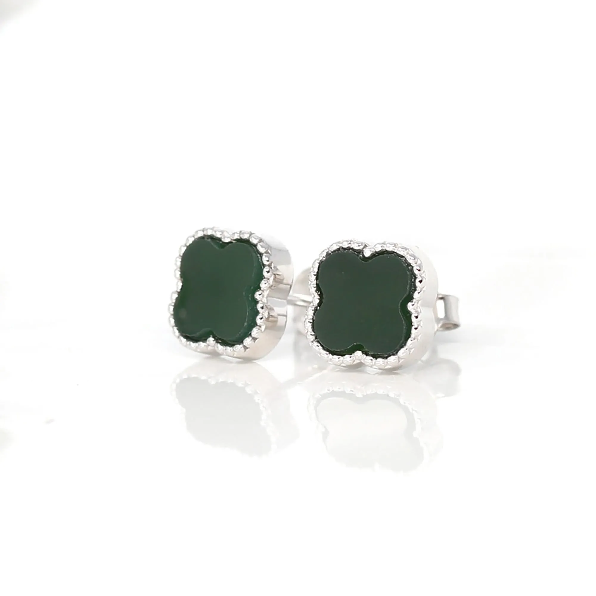 RealJade® "Lucky Clover" Sterling Silver Real Green Nephrite Jade Set