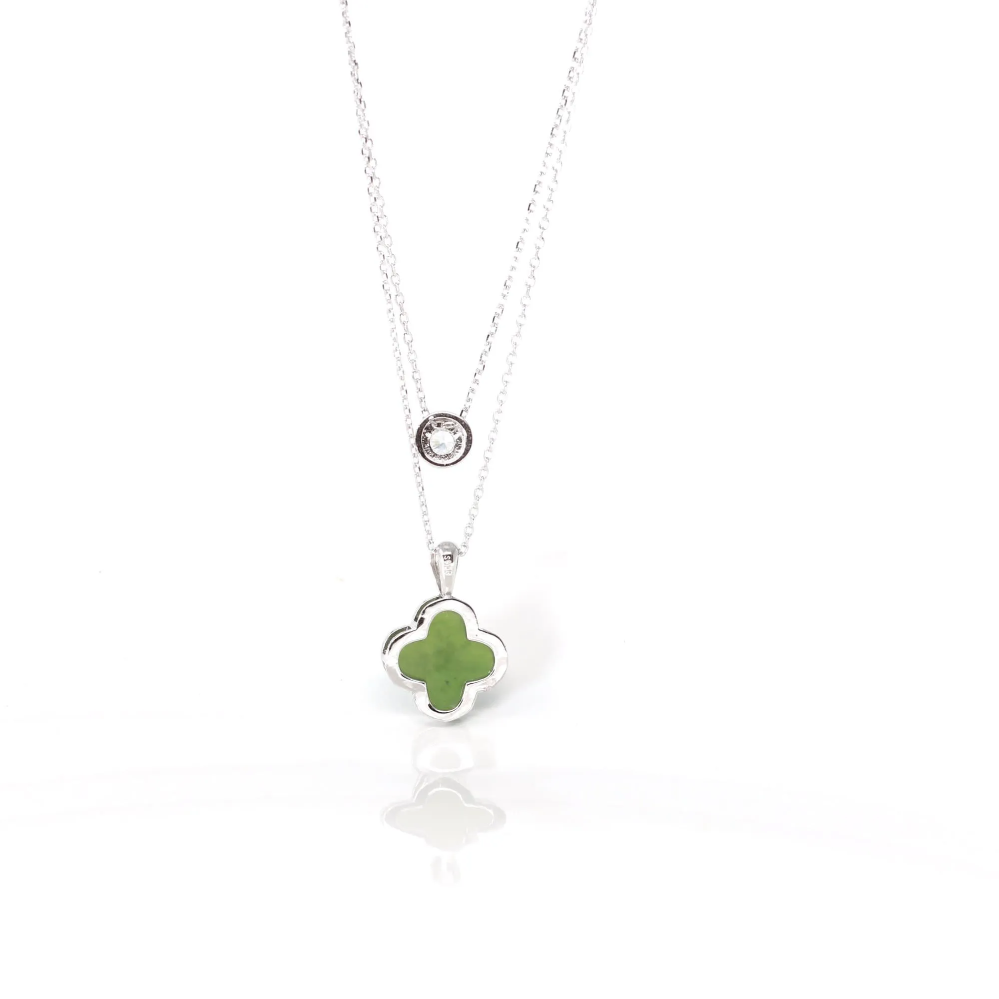 RealJade® "Lucky Clover" Sterling Silver Real Green Nephrite Jade Set