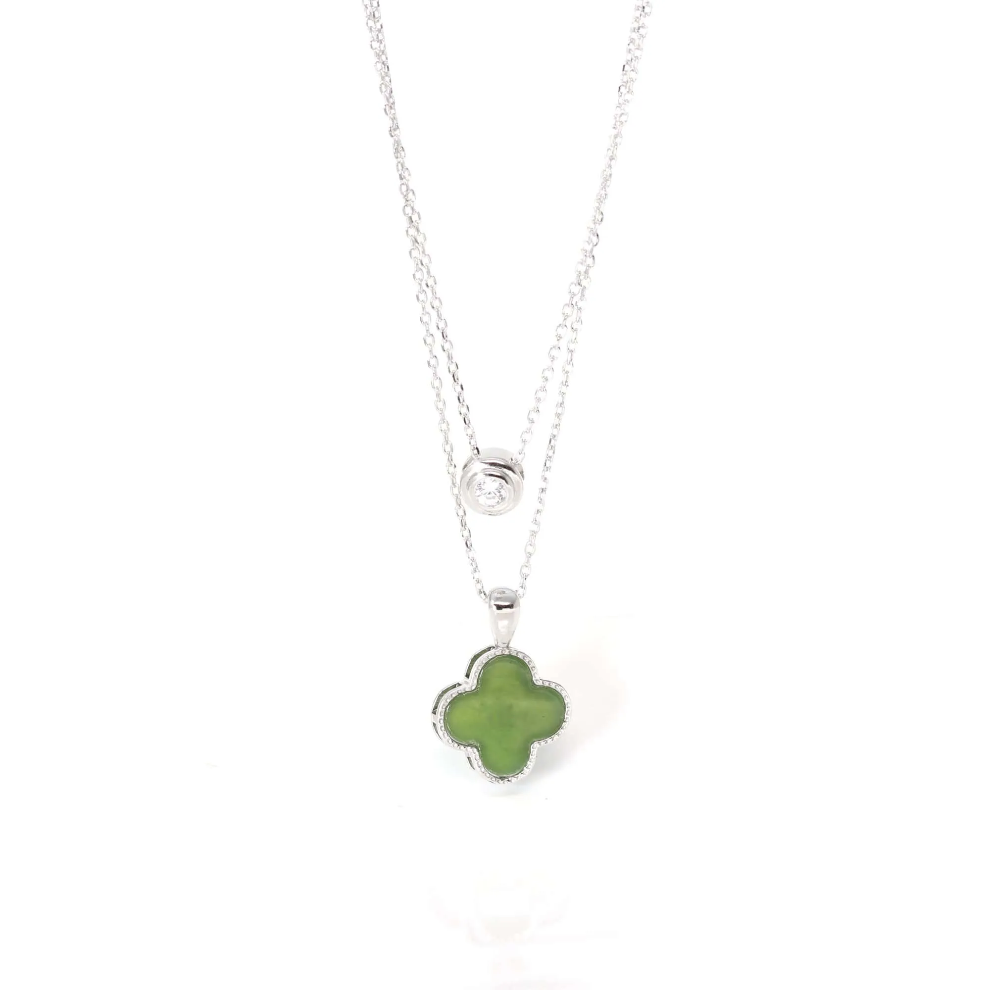 RealJade® "Lucky Clover" Sterling Silver Real Green Nephrite Jade Set