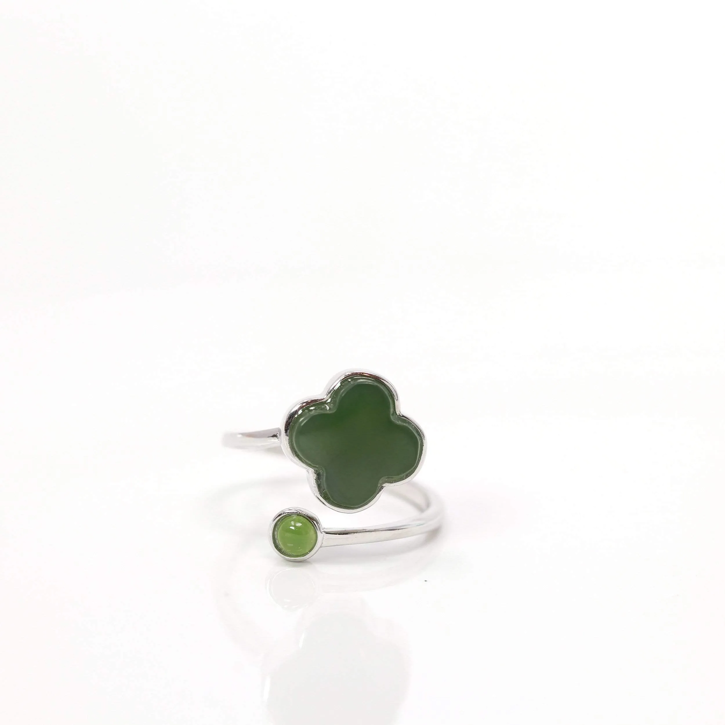 RealJade® "Lucky Clover" Sterling Silver Real Green Nephrite Jade Set