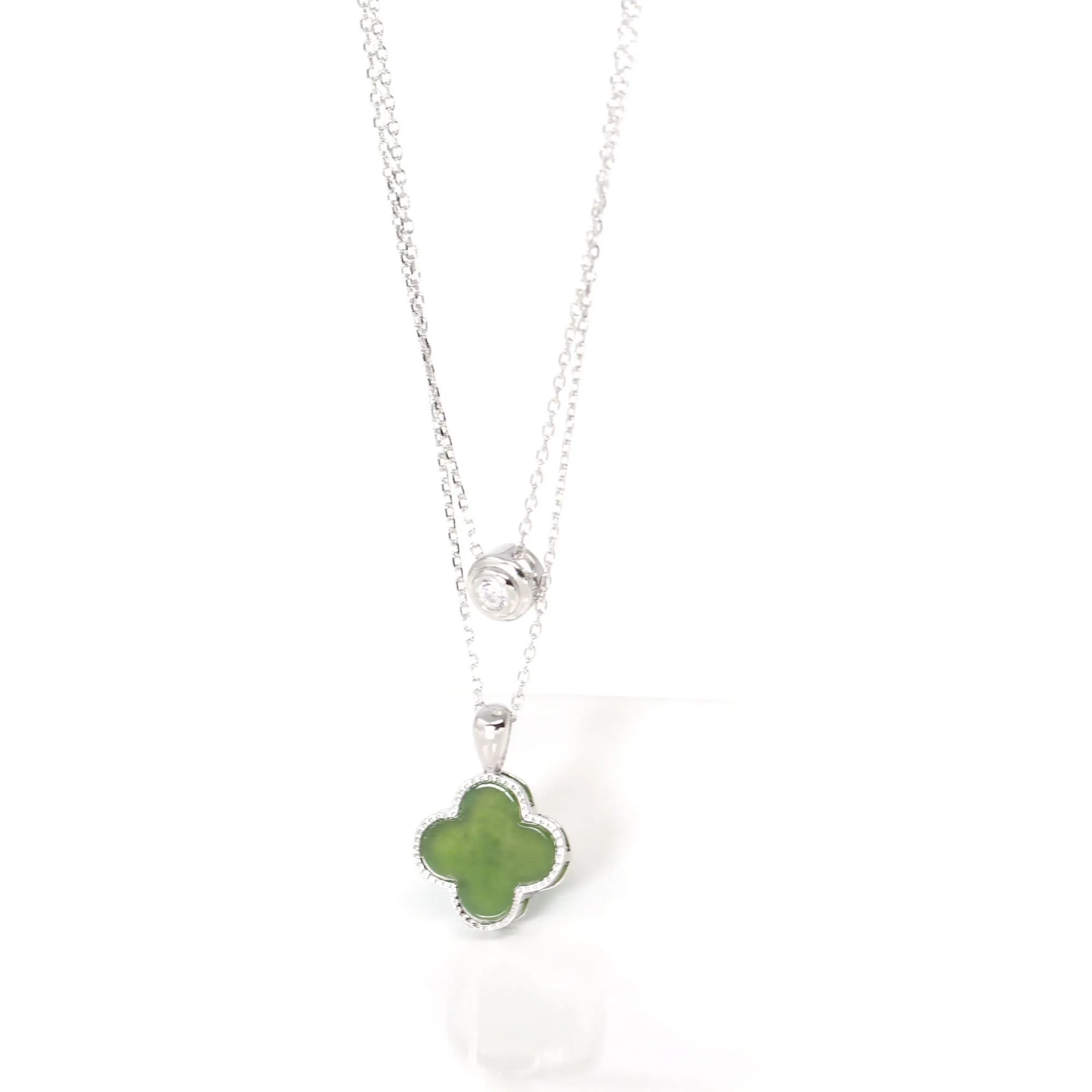 RealJade® "Lucky Clover" Sterling Silver Real Green Nephrite Jade Set