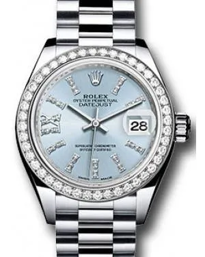 Rolex Datejust 28MM 279136 Ice Blue Diamond Roman Diamond Bezel Platinum President - NEW