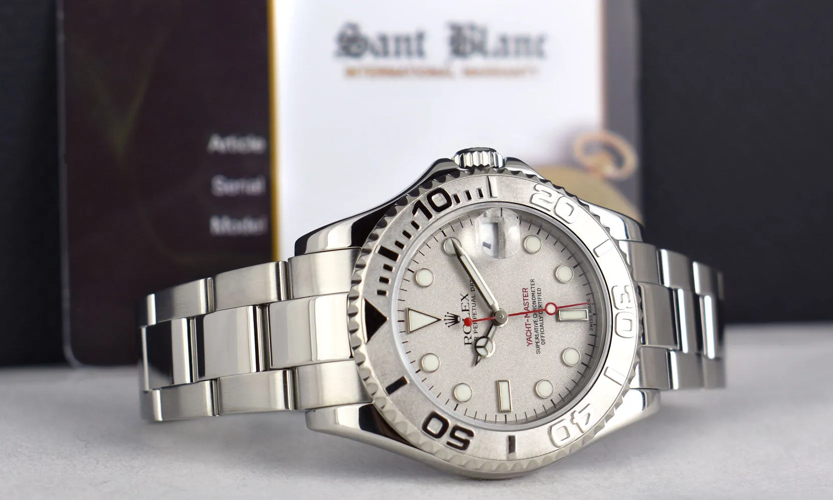 ROLEX Midsize 35mm Platinum & Stainless Steel Yachmaster Platinum Dial Model 168622