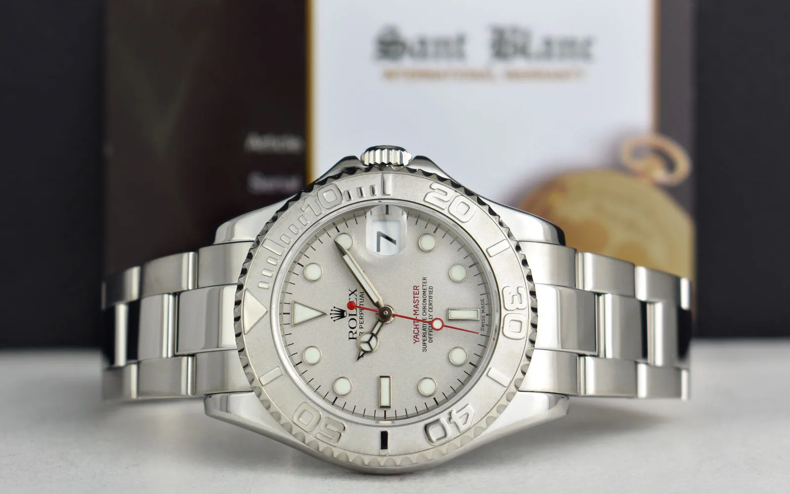 ROLEX Midsize 35mm Platinum & Stainless Steel Yachmaster Platinum Dial Model 168622