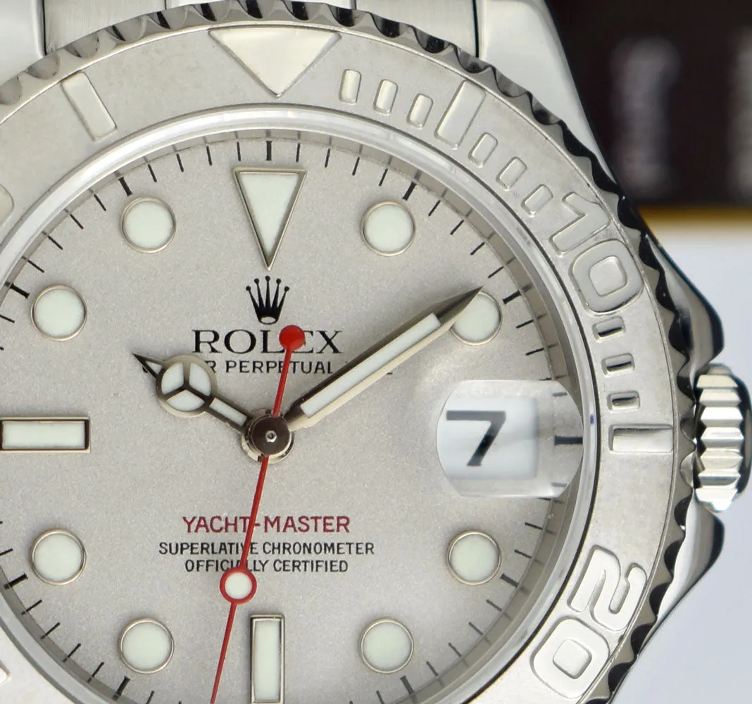 ROLEX Midsize 35mm Platinum & Stainless Steel Yachmaster Platinum Dial Model 168622