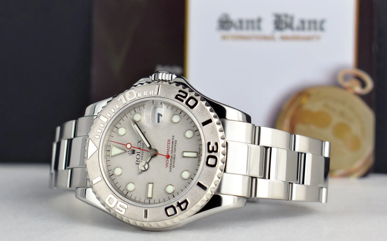 ROLEX Midsize 35mm Platinum & Stainless Steel Yachmaster Platinum Dial Model 168622