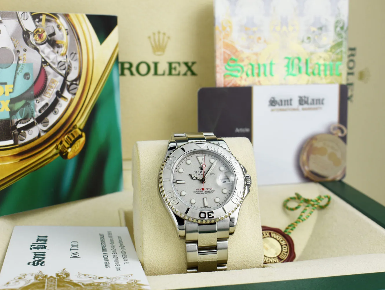 ROLEX Midsize 35mm Platinum & Stainless Steel Yachmaster Platinum Dial Model 168622