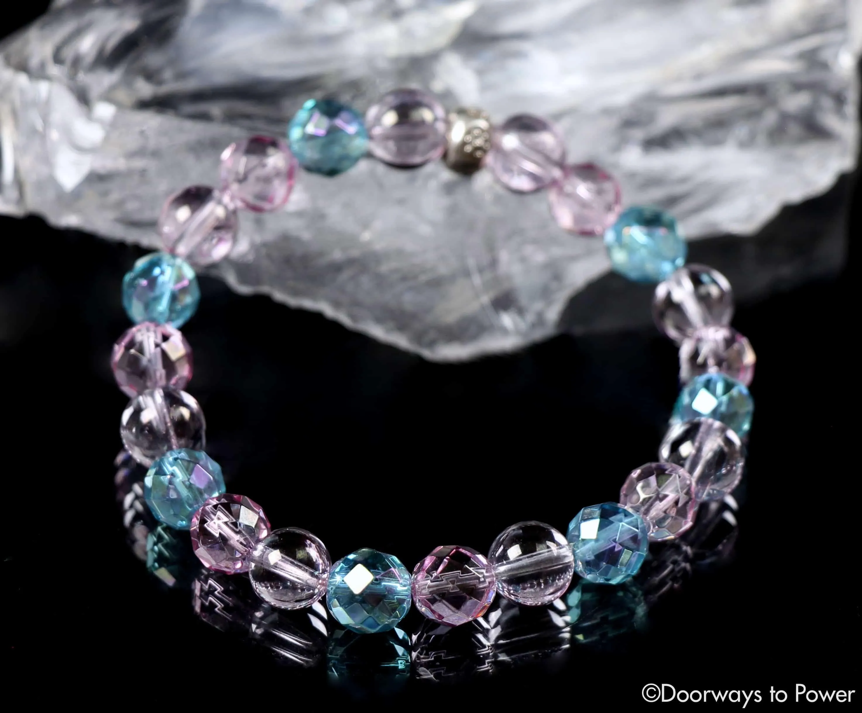 Rose & Aqua Aura Light Language Starseed Quartz Bracelet