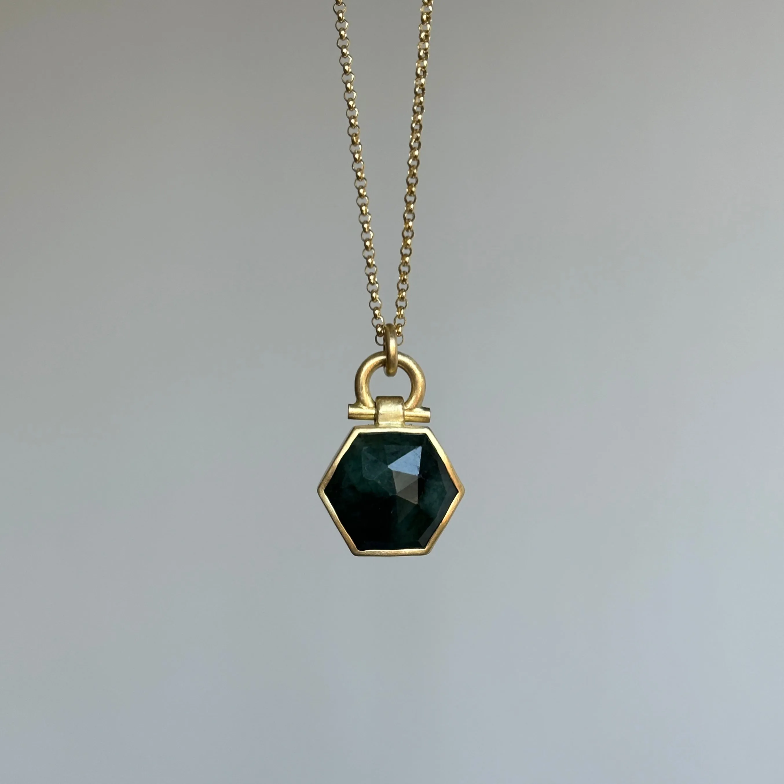 Rose Cut Emerald Hexagon Pendant