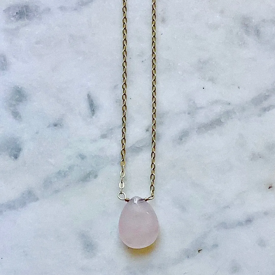 Rose Quartz Teardrop Necklace