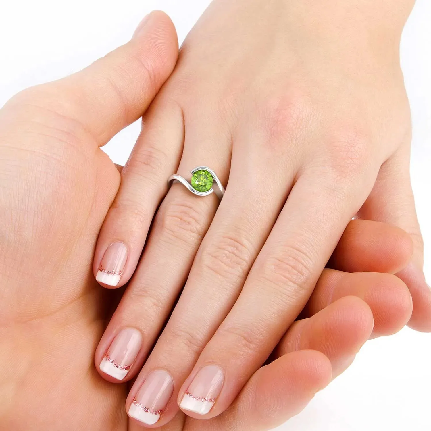 Round Cut Peridot RIng in Sterling Silver | Bezel Set | August Birthstone