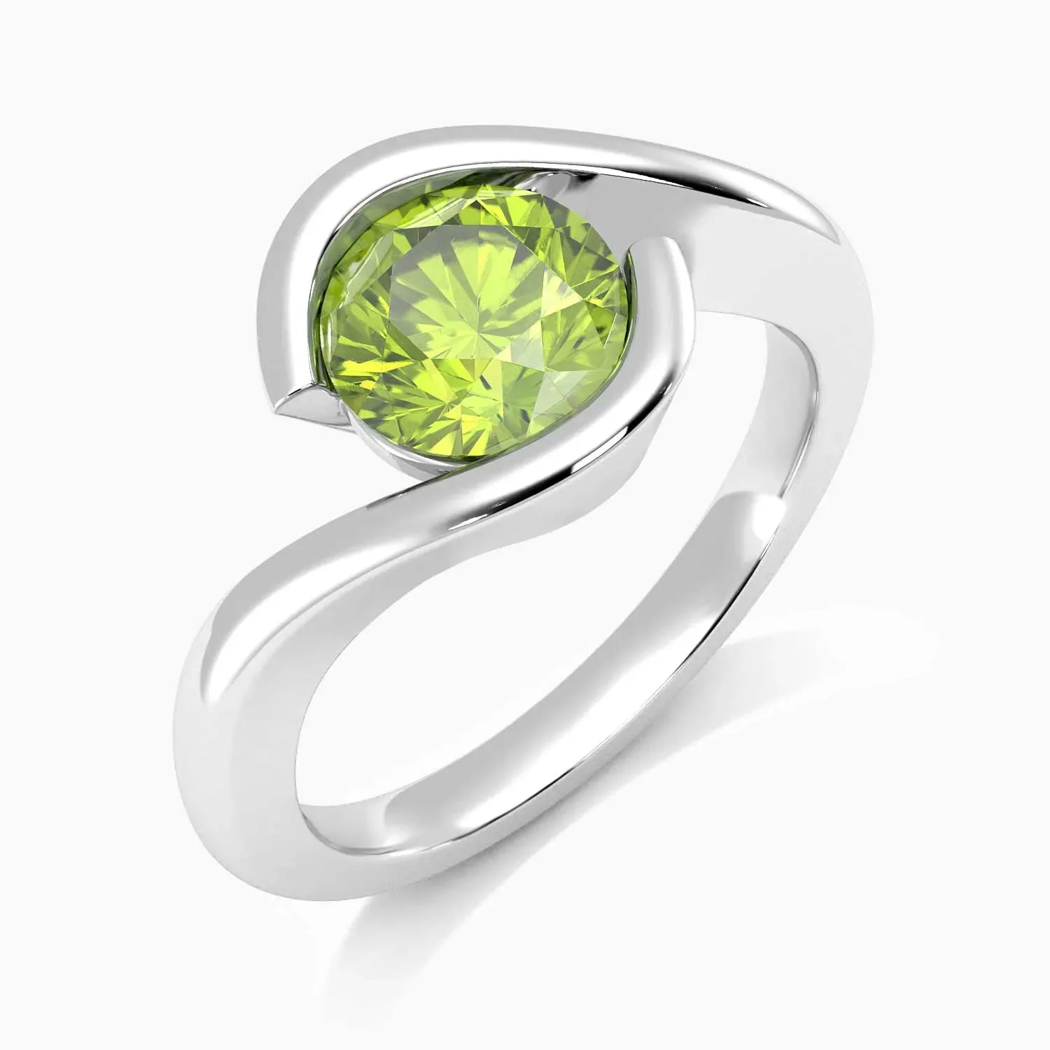 Round Cut Peridot RIng in Sterling Silver | Bezel Set | August Birthstone