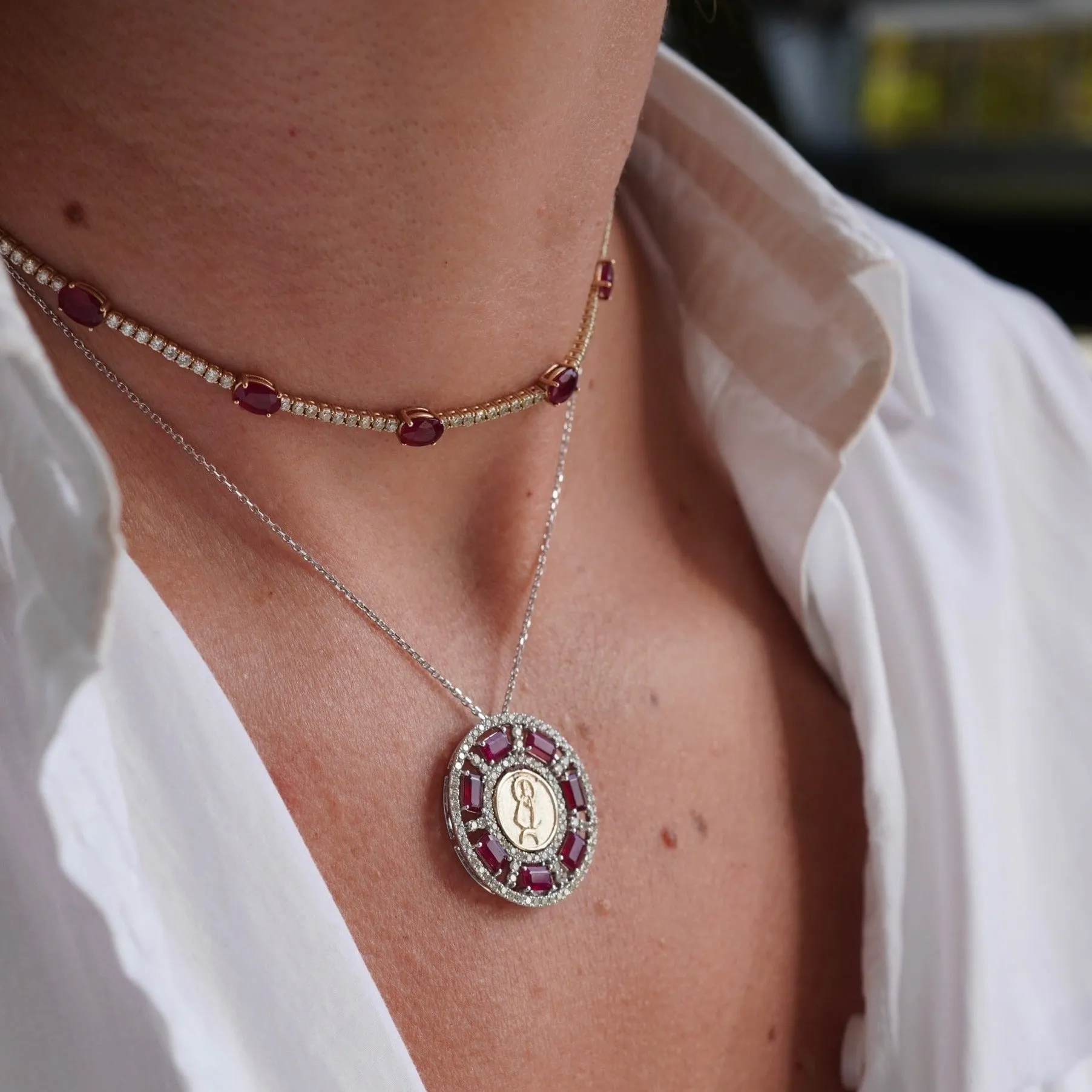 Ruby Caridad del Cobre Pendant Necklace