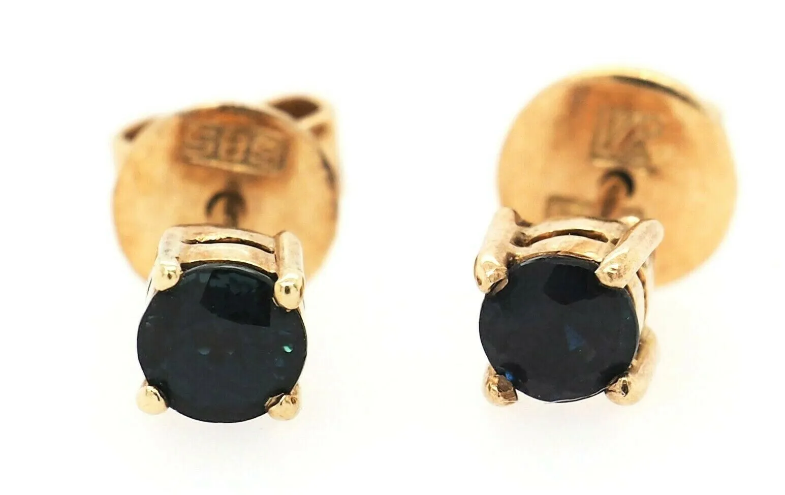 Sapphire & 9ct Yellow Gold Stud Earrings Pierced Ears Fine Jewellery