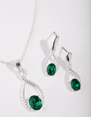 Silver Christmas Diamante Twist Necklace & Earrings Set